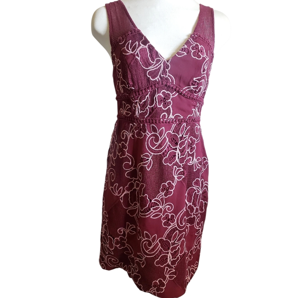 Anthro Dress Moulinette Soeurs Burgundy Vetements Womens 4P Laced Sheath Floral